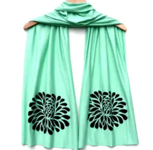 Chrysanthemum Scarf in Mint Green - Heart of the Home LV