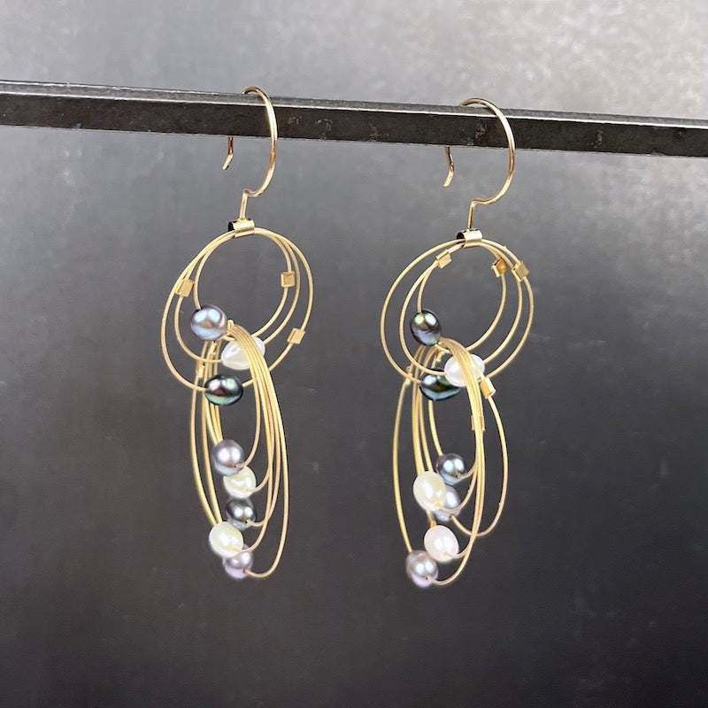 Double Double Earrings in Gold and Gray Pearl Mix - Heart of the Home LV