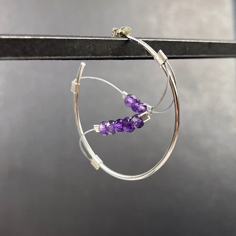 Sine Hoop Earrings in Silver & Amethyst - Heart of the Home LV