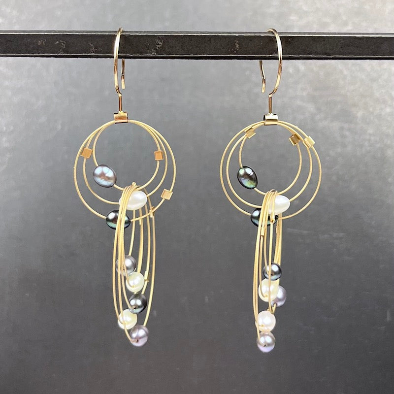 Double Double Earrings in Gold and Gray Pearl Mix