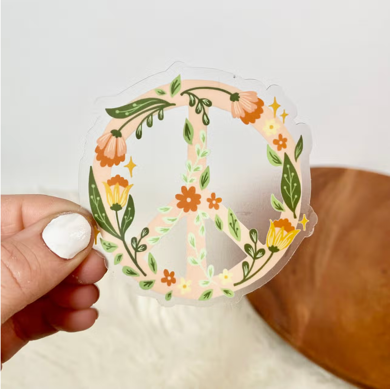 Floral Peace Sign Clear Vinyl Sticker - Heart of the Home LV