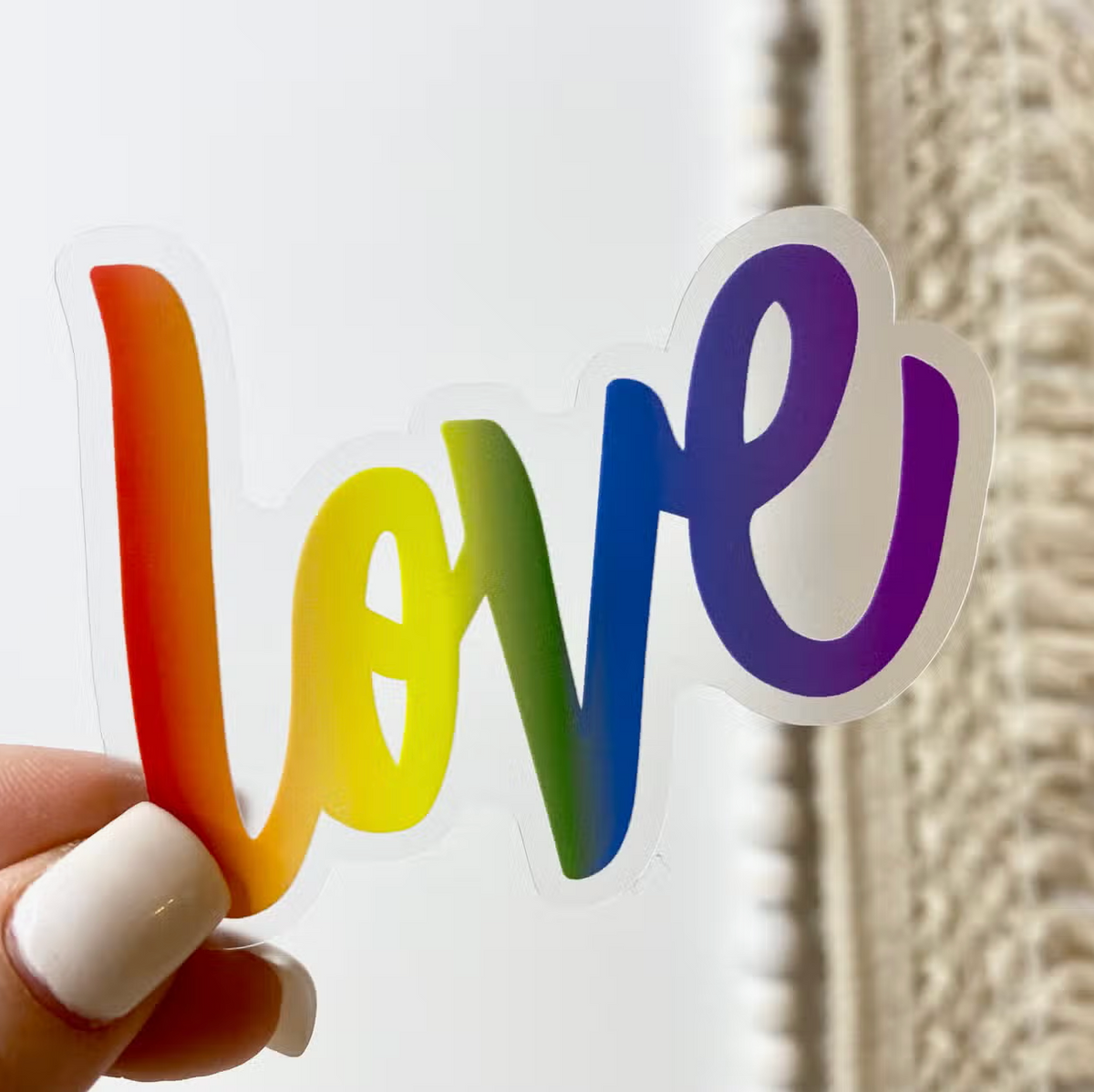 &quot;Love&quot; Rainbow Clear Vinyl Sticker - Heart of the Home LV