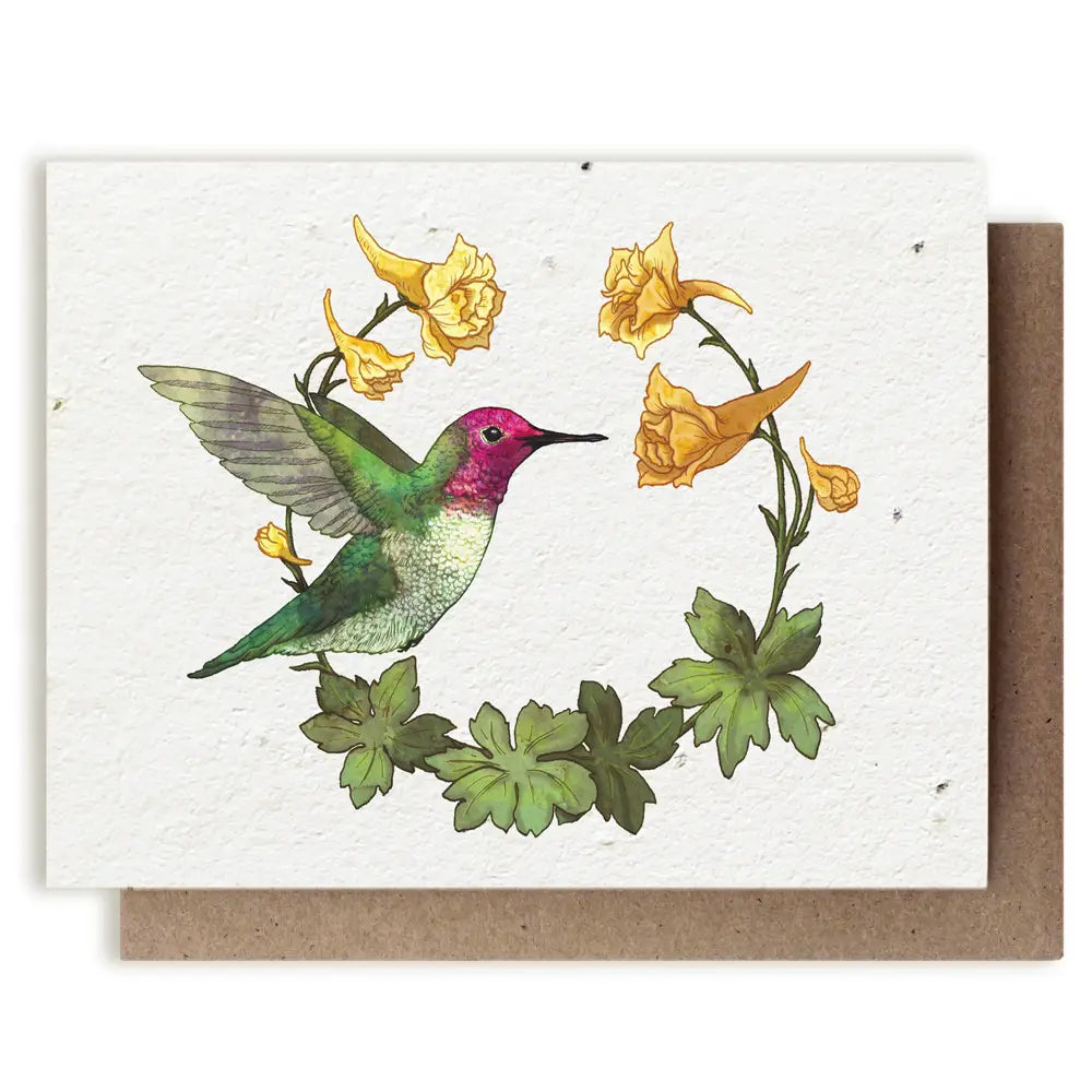 Anna's Hummingbird & Yellow Larkspur Plantable Card - Heart of the Home Inc