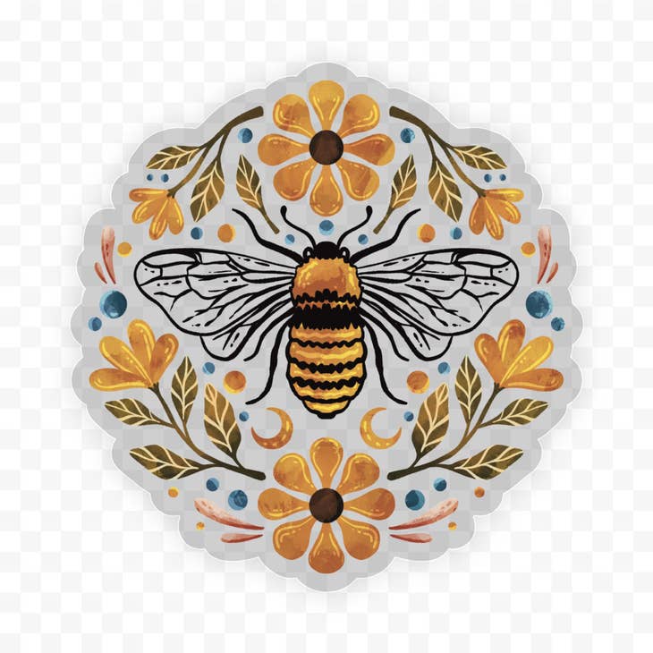 Flowers and Bee Clear Vinyl Sticker - Heart of the Home LV