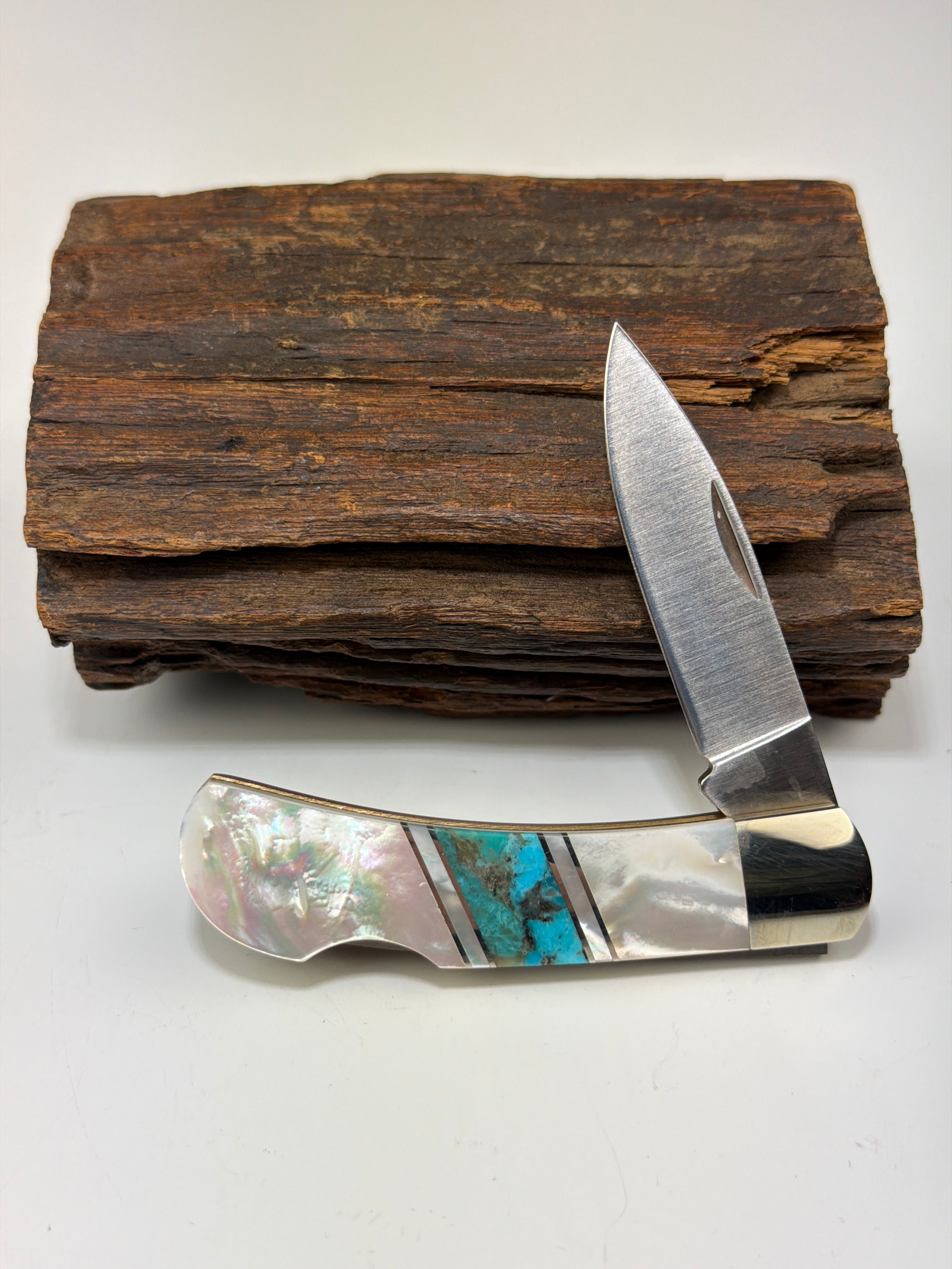 Turquoise & Mother of Pearl 3" Lockback Knife - Heart of the Home Inc