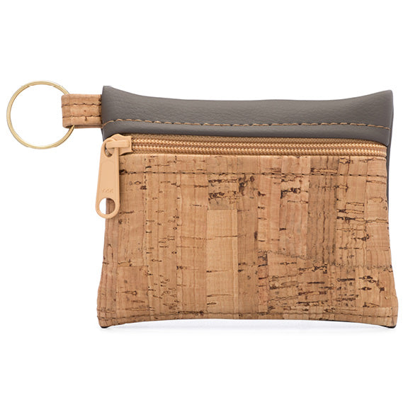 Rustic Cork And Faux Leather Key Chain Zipper Pouch - Heart of the Home LV