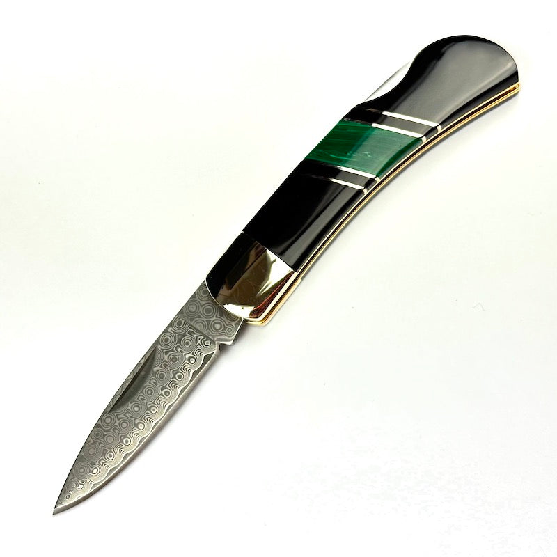 Trustone Malachite Damascus 3" Lockback Knife - Heart of the Home Inc