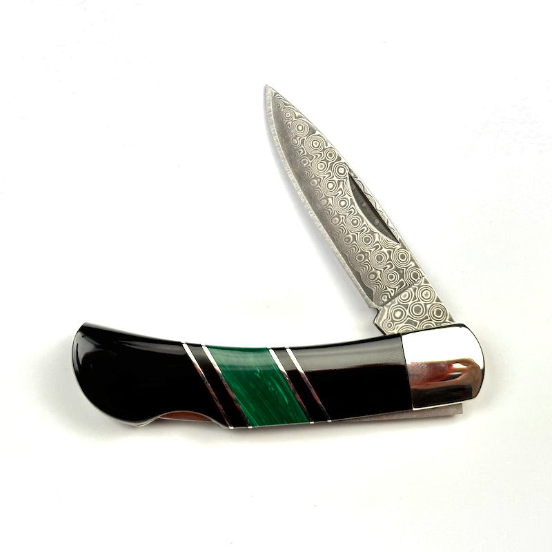 Trustone Malachite Damascus 3" Lockback Knife - Heart of the Home Inc
