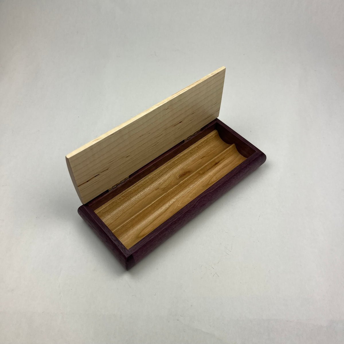 Two Pen Box - Curly Maple and Purpleheart - Heart of the Home PA