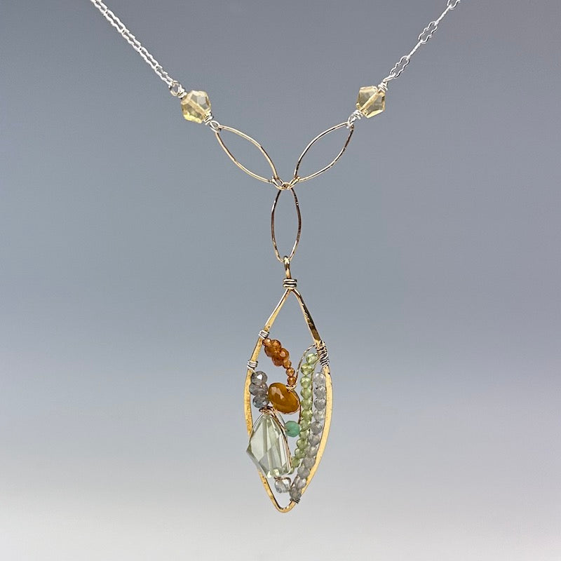 Gemstone Stained Glass Oval Necklace - Heart of the Home Inc