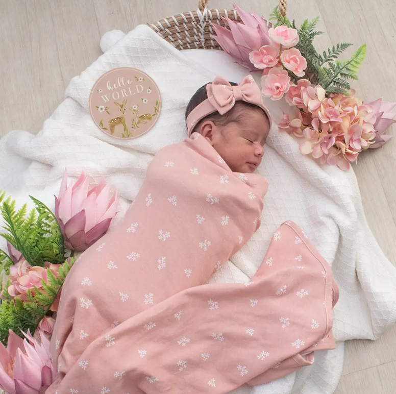 Hello World Swaddle Set - Dusty Rose - Heart of the Home Inc