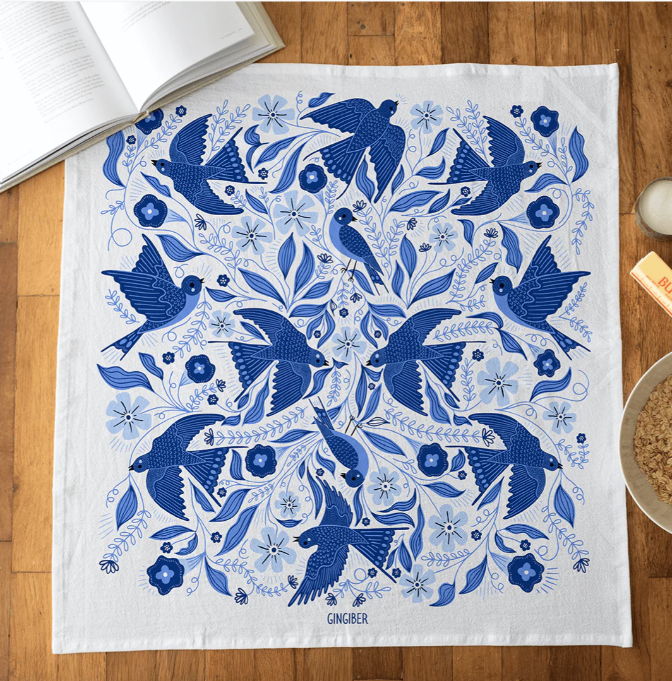 Blue Songbird Tea Towel - Heart of the Home Inc