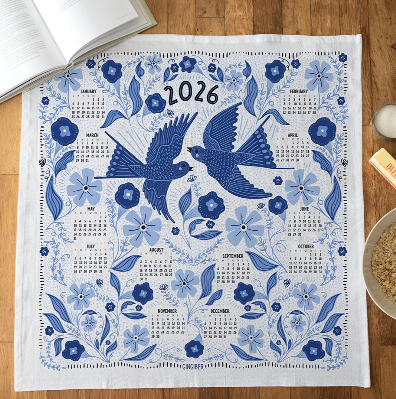 2026 Calendar Bluebird Tea Towel - Heart of the Home Inc