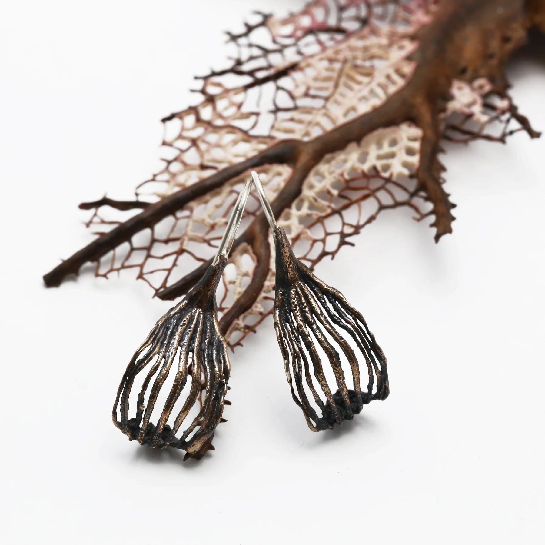 Pinion Single Petal Earrings in Warm Bronze - Heart of the Home Inc