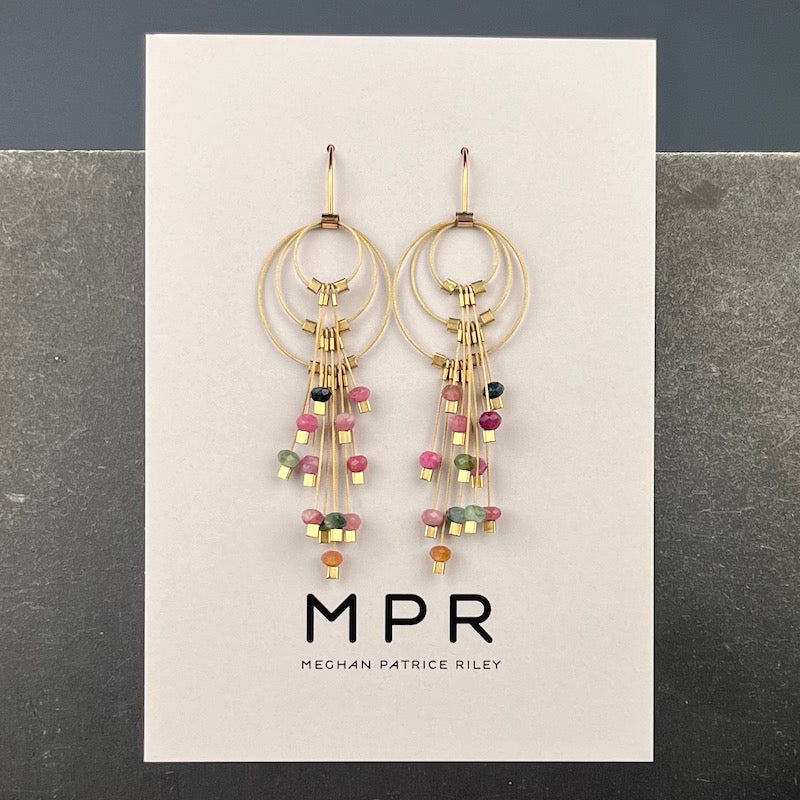 Aerial Large Earrings in Gold and Tourmaline - Heart of the Home LV