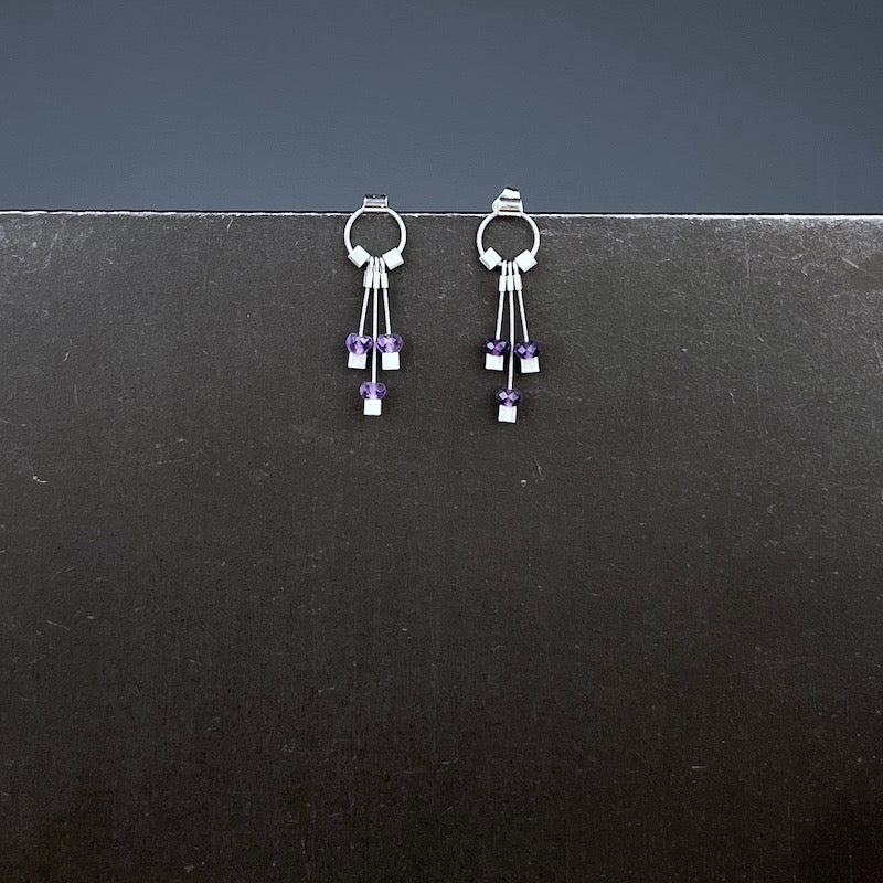 Aerial Post Earrings in Steel and Amethyst - Heart of the Home LV
