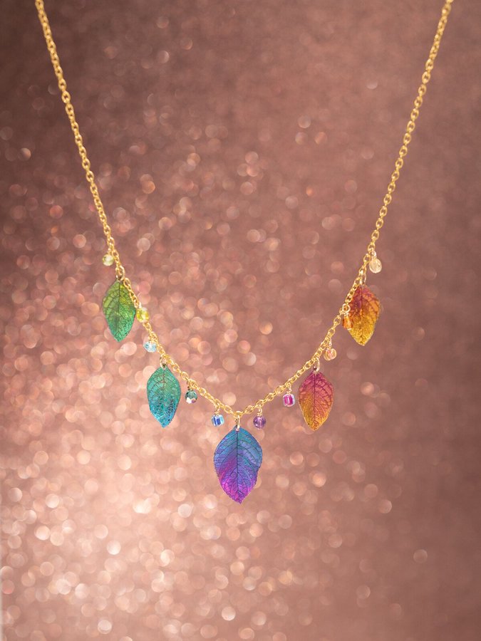 Healing Elm Leaf Necklace in Rainbow - Heart of the Home LV