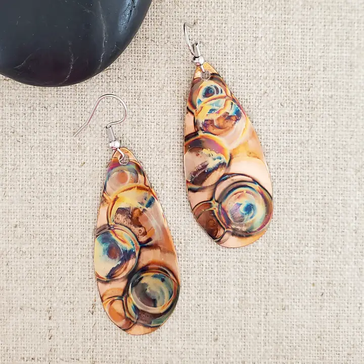 Flame Paint Copper Teardrop Earrings - Heart of the Home Inc