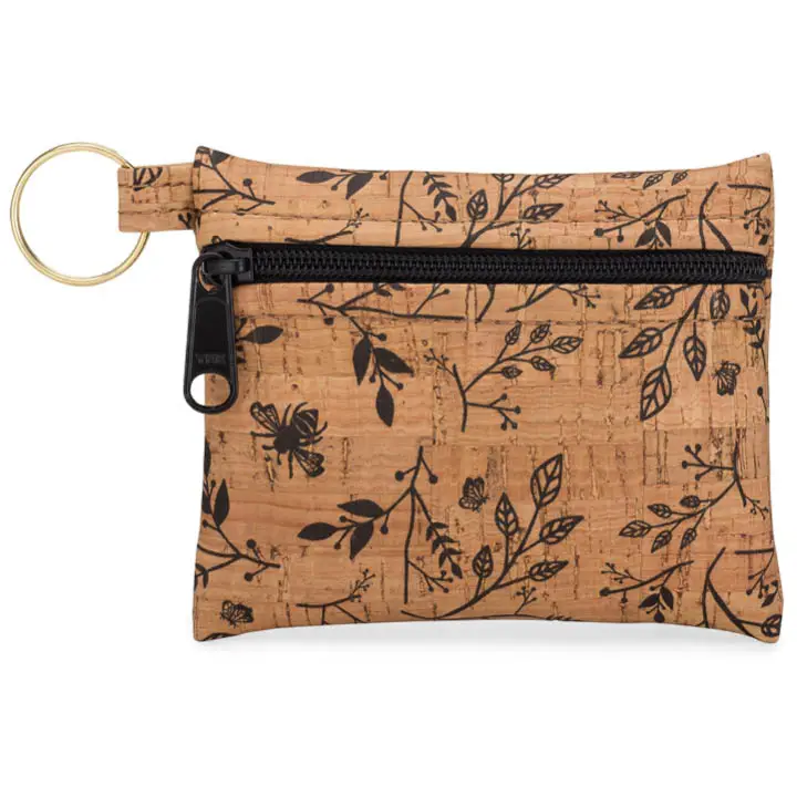 Black Floral Cork Key Chain Pouch - Heart of the Home Inc