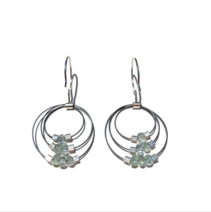 Trinity Earrings in Gunmetal & Aquamarine - Heart of the Home Inc