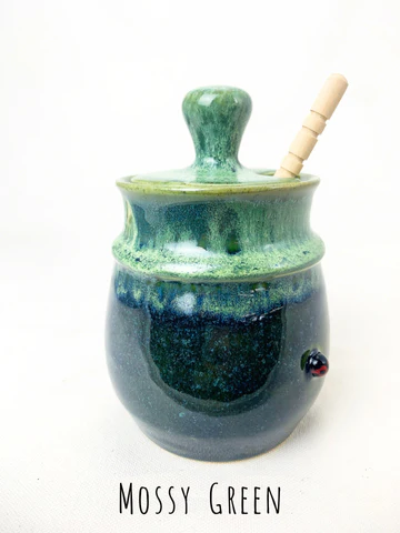 Mossy Green Ceramic Honey Pot - Heart of the Home Inc
