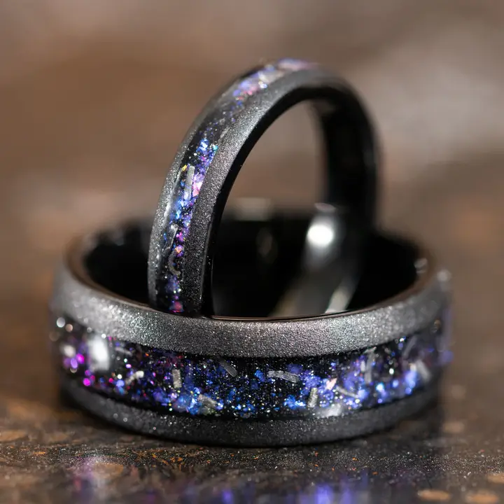 Meteorite Inlay Black Nebula Ring (8mm)