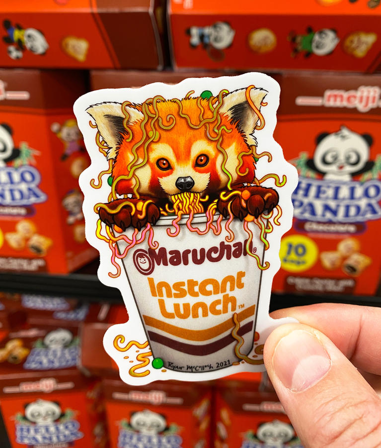 Red Panda Cup Ramen Holographic Vinyl Sticker - Heart of the Home Inc