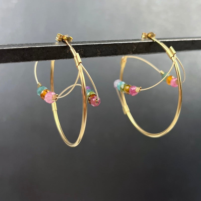 Sine Hoop Earrings in Gold & Tourmaline - Heart of the Home LV