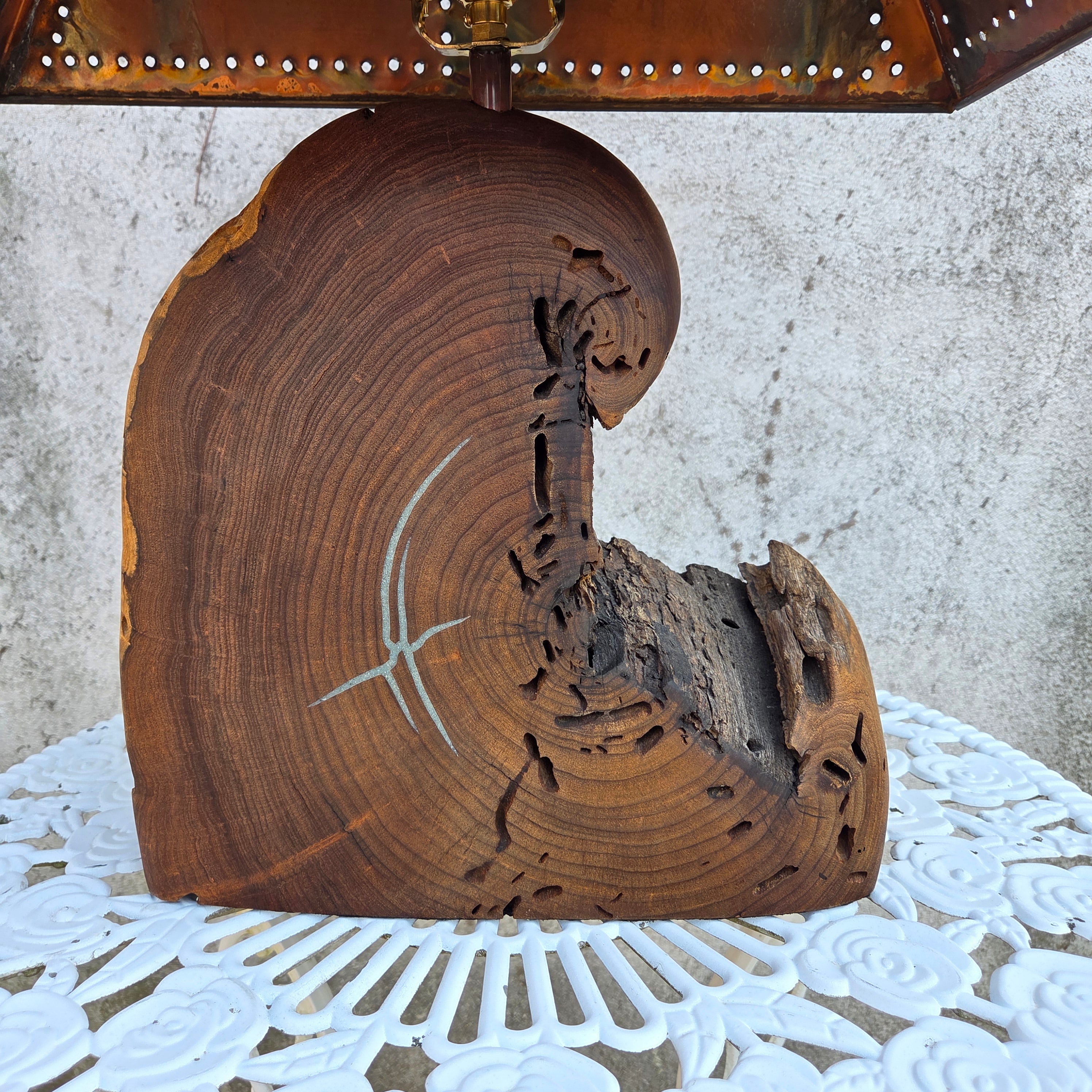 Mesquite & Turquoise Lamp with Punch Shade - Unique - Heart of the Home Inc