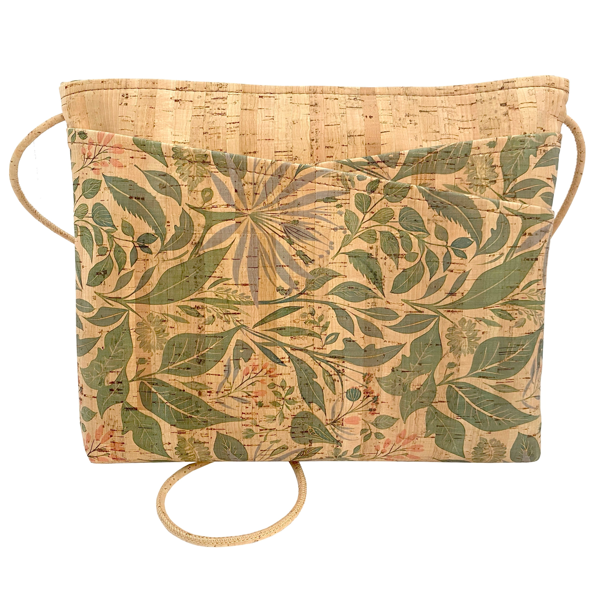 Zip Top Large Cross Body Cork Bag in Lush Botanicals - Heart of the Home Inc