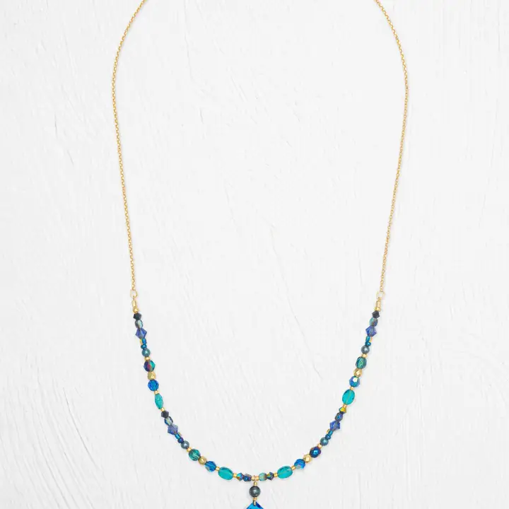 Garden Soiree Beaded Necklace in Blue - Heart of the Home Inc