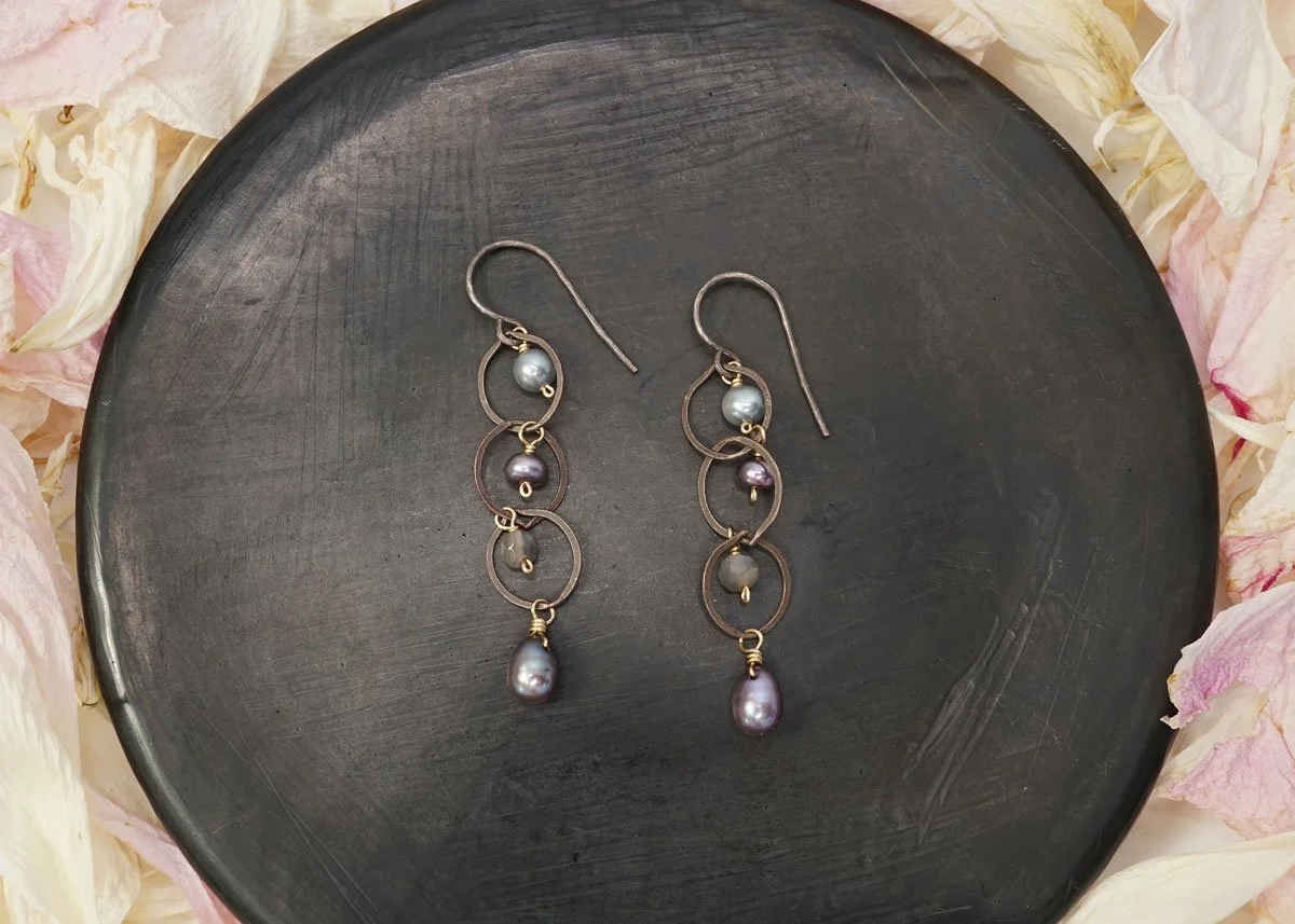 Moonstone & Pearl Chainlink Earrings - Heart of the Home Inc