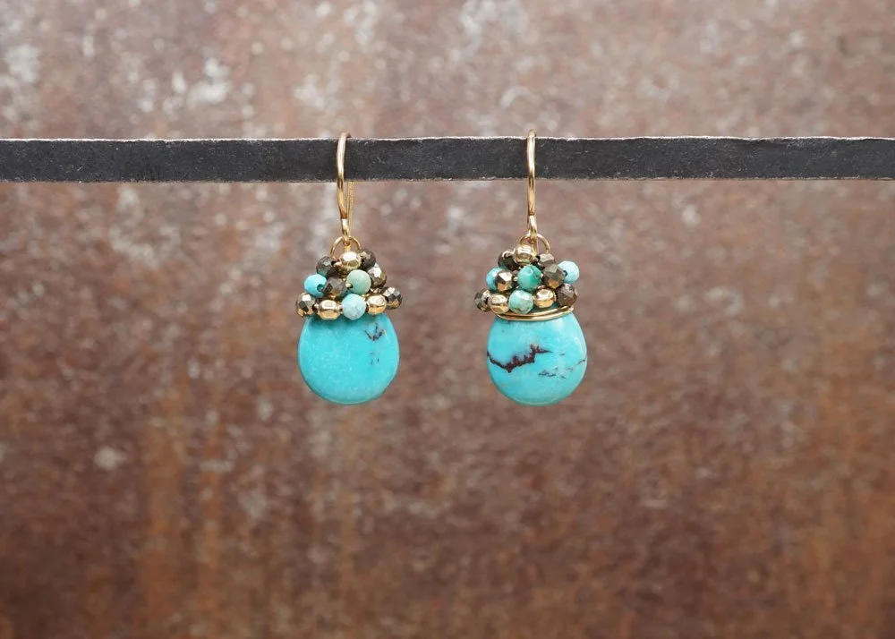 Crown Turquoise Drop Earrings - Heart of the Home Inc