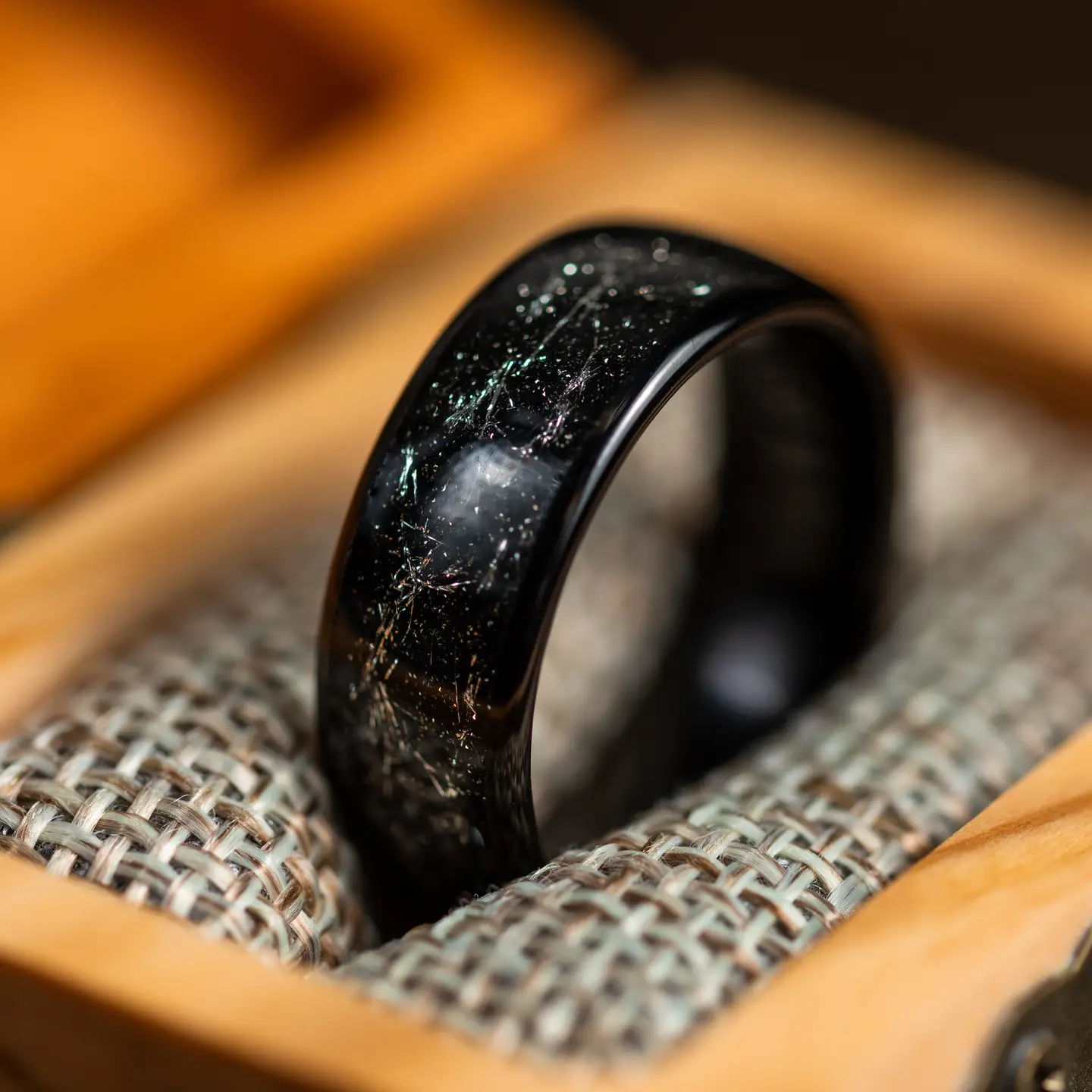 Black Tungsten & Meteorite Inlay Ring (8mm, size 11)