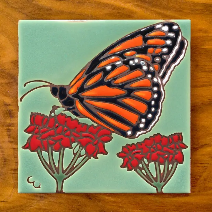 Monarch With Milkweed Glazed Tile - Heart of the Home Inc