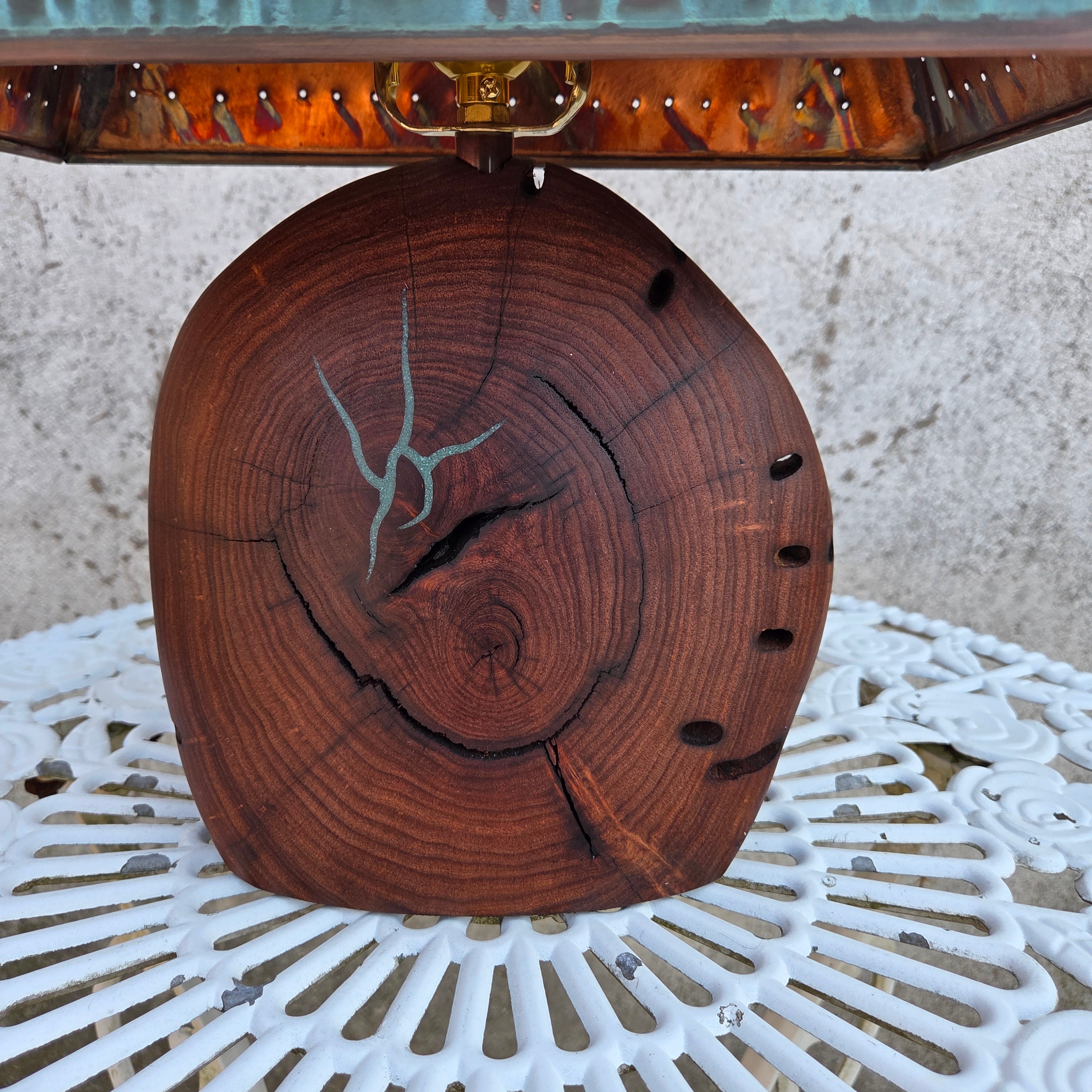 Mesquite & Turquoise Lamp with Punch Shade (SL-1 GW) - Heart of the Home Inc