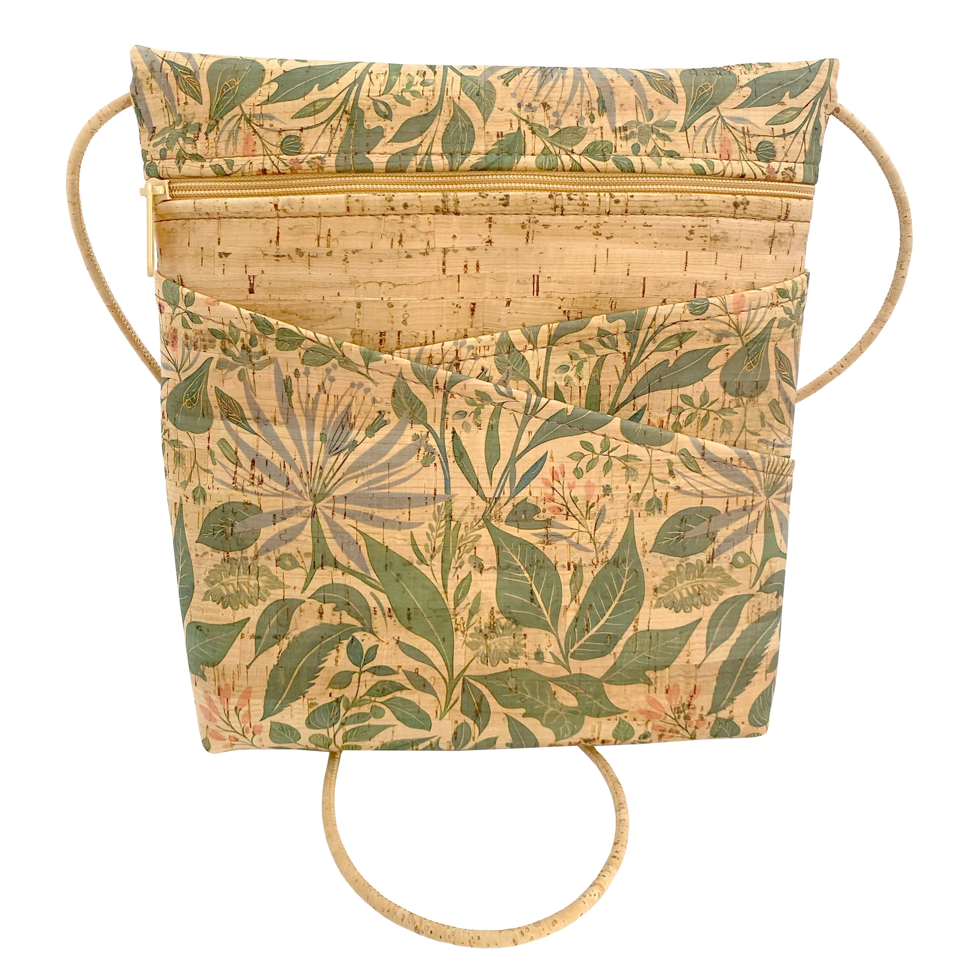 Criss Cross Pocket Crossbody Cork Bag in Lush Botanicals Print - Heart of the Home Inc