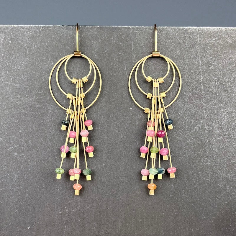 Aerial Large Earrings in Gold and Tourmaline