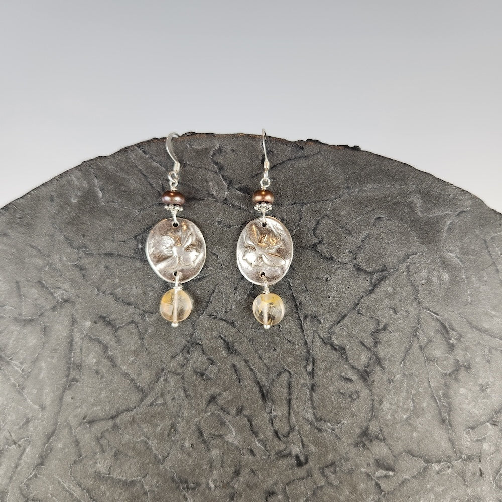 Silver Queen Bee Earrings With Pearl - Heart of the Home Inc