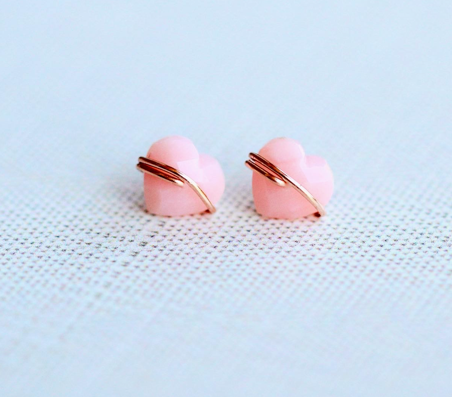Heart Stud Earrings in Pink Opal - Heart of the Home Inc