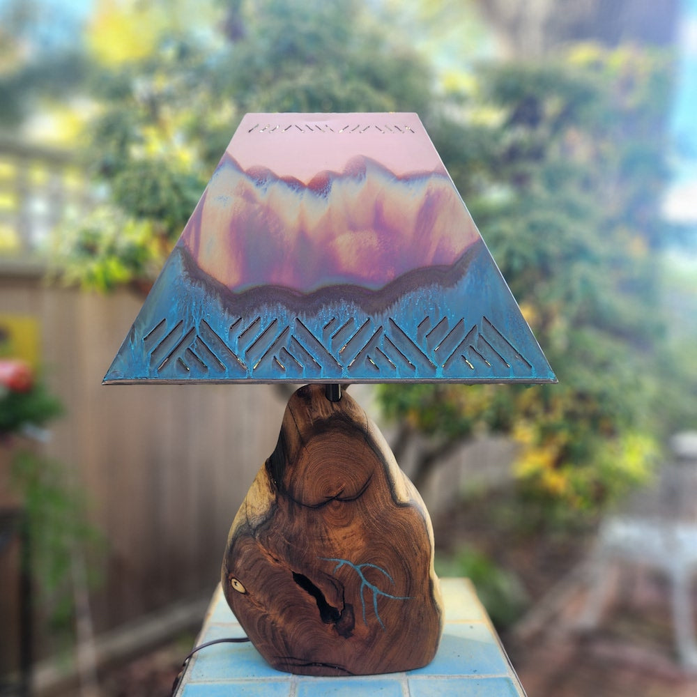 Mesquite & Turquoise Lamp with Crosshatch Shade (SL-3 GW) Unique - Heart of the Home Inc