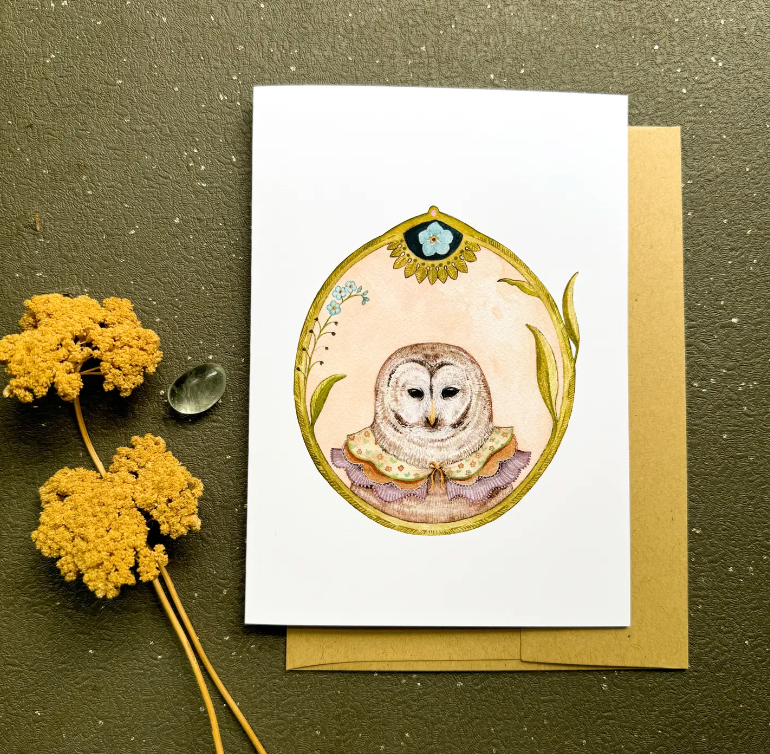 Owl of Forget-Me-Nots Card - Heart of the Home Inc