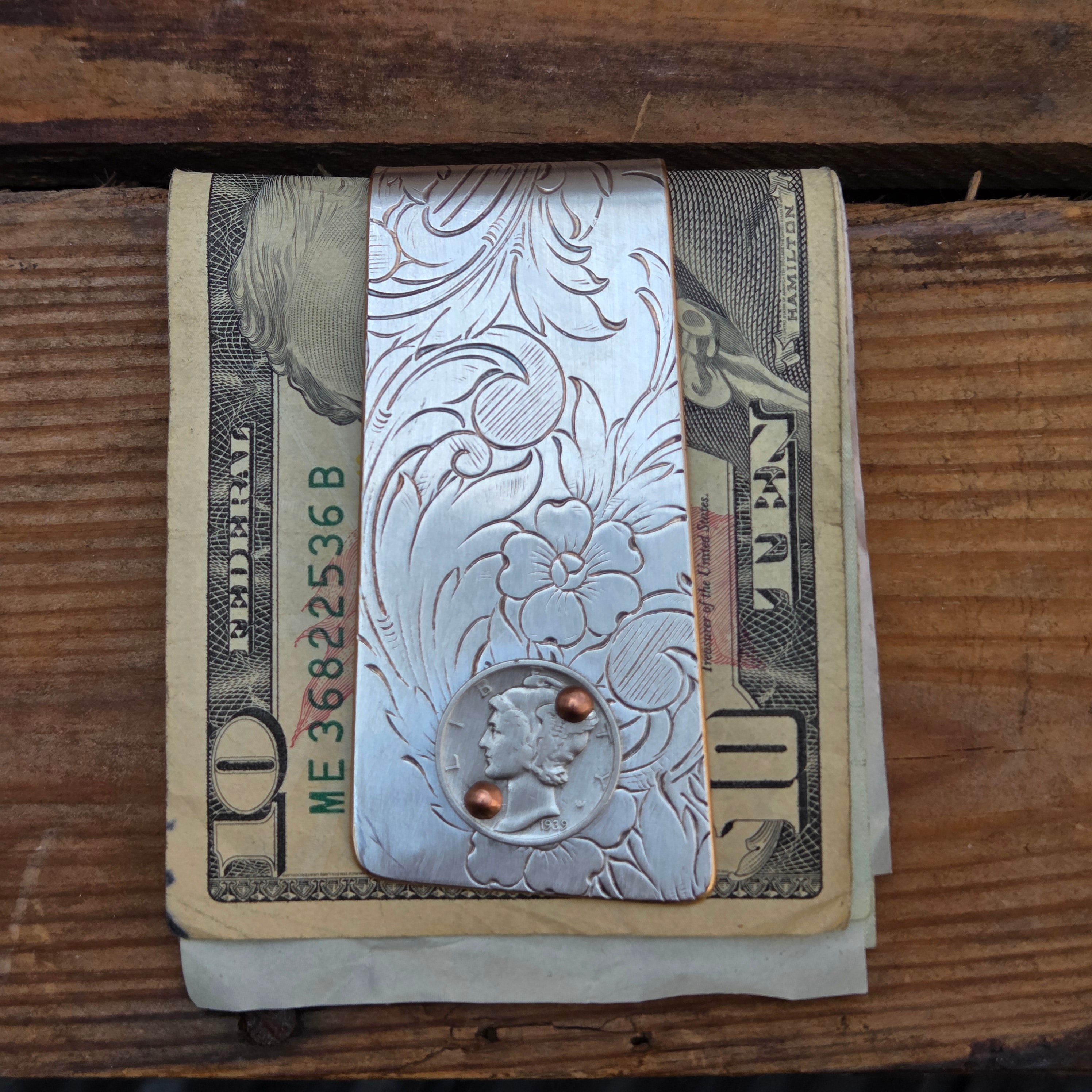 Mercury Dime Money Clip on Silver Tray