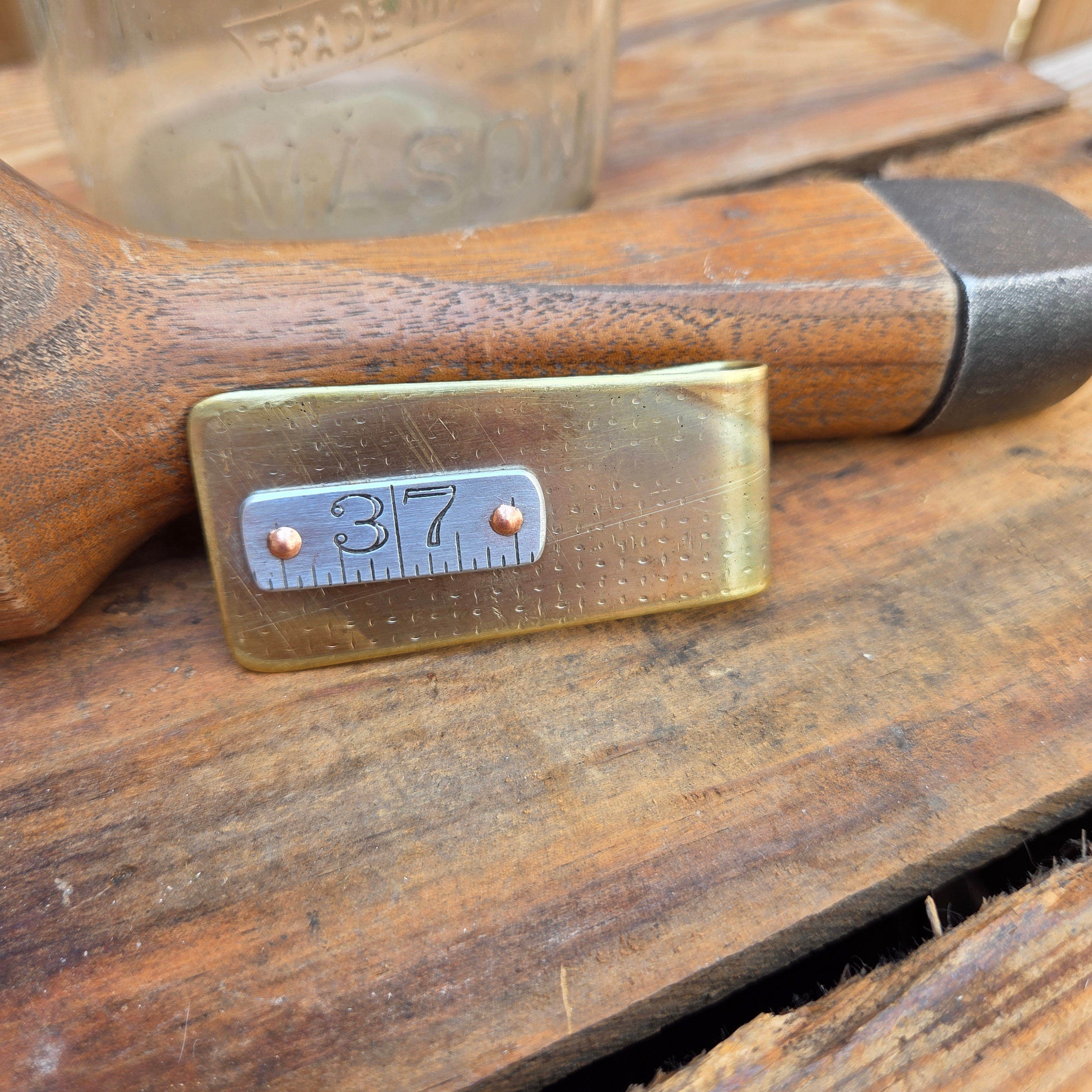 Reclaimed Ruler and Brass Money Clip #37