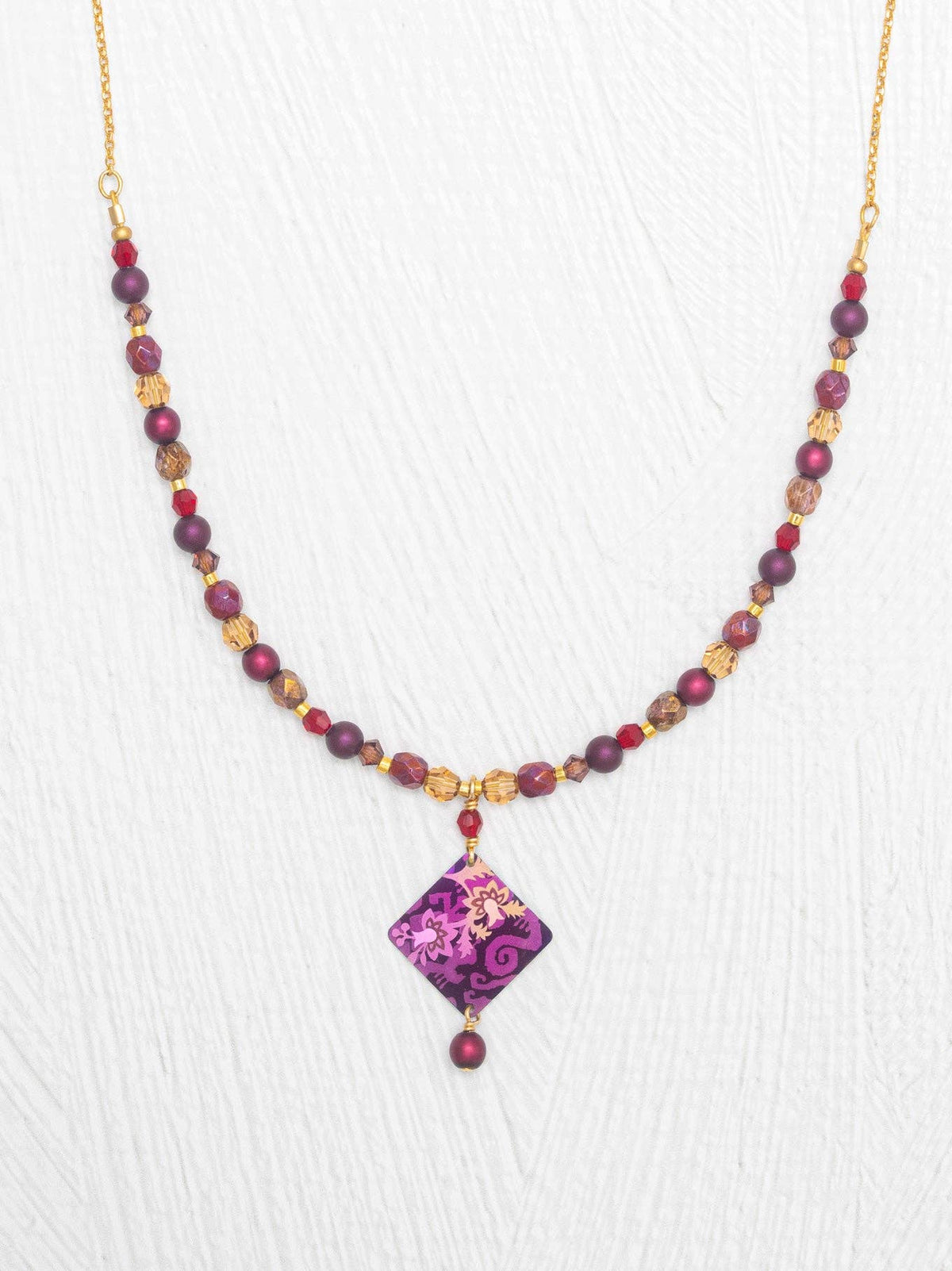 Garden Soiree Beaded Necklace in Vintage Burgundy - Heart of the Home Inc