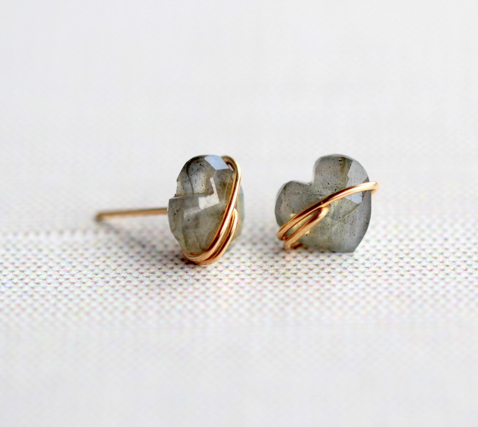 Heart Stud Earrings in Labradorite - Heart of the Home Inc
