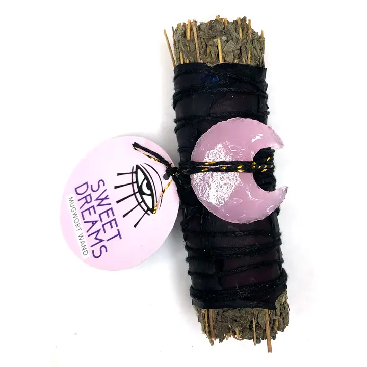 Sweet Dreams Mugwort Ritual Wand With Pink Opalite Moon - Heart of the Home Inc