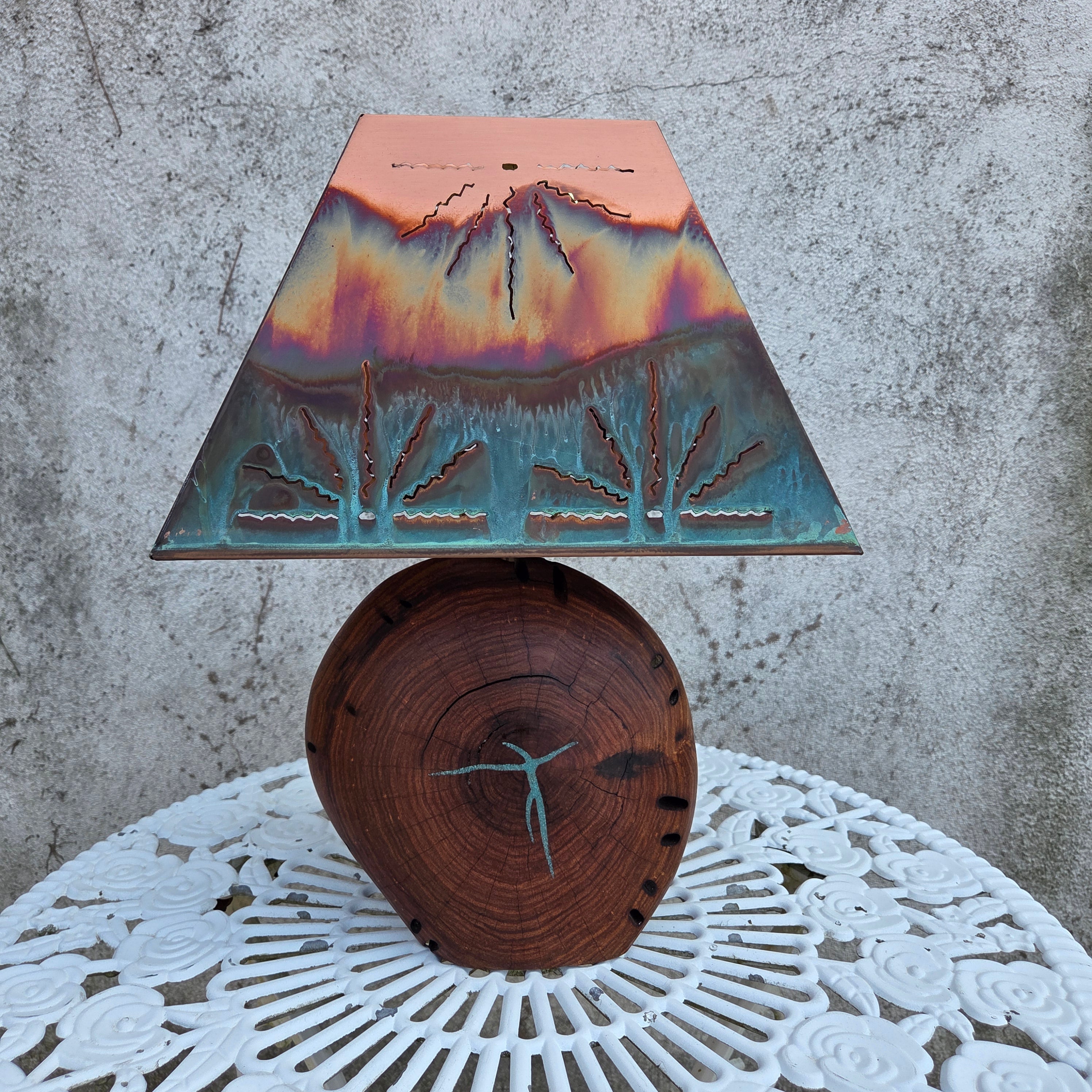 Mesquite & Turquoise Lamp with Sunburst Shade (SL-1 GW) - Heart of the Home Inc