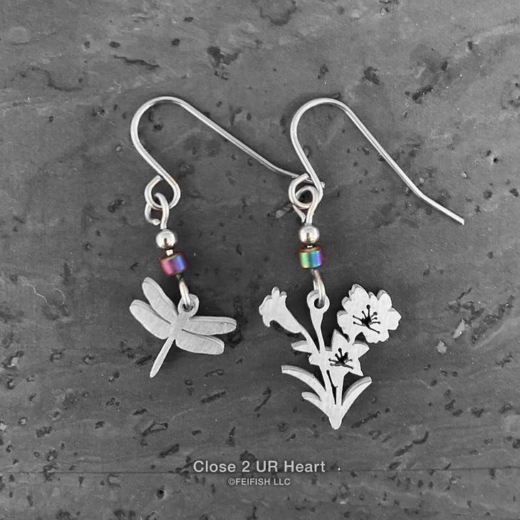 Dragonfly and Flower Earrings - Heart of the Home LV