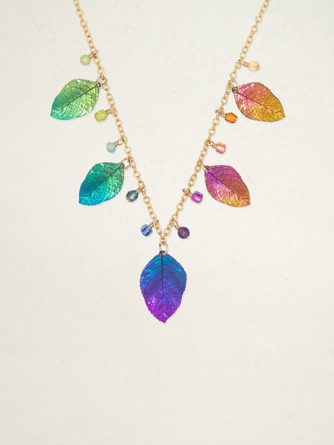 Healing Elm Leaf Necklace in Rainbow - Heart of the Home LV